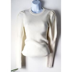 Greylin Womens Cream Puff Sleeve Ribbed knit Sweater Size Small Preppy Castle